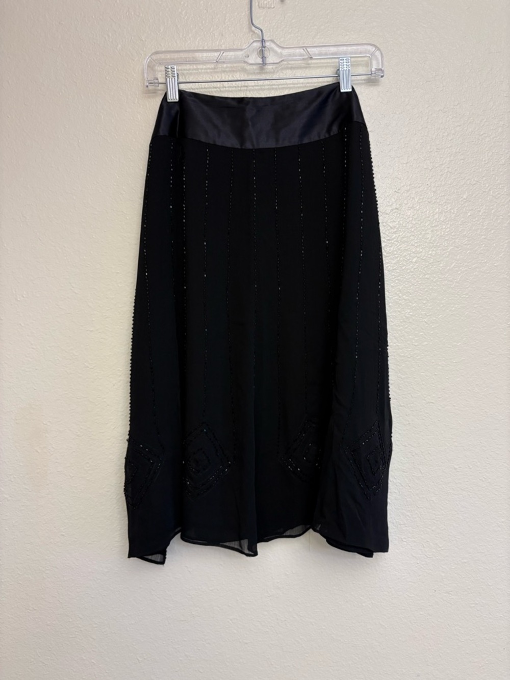 Emma James Beaded A-Line Midi Skirt Button Black Lined Polyester Size 16